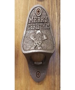 BOTTLE OPENER WALL MOUNTED MERRY CHRISTMAS CAST ANT IRON