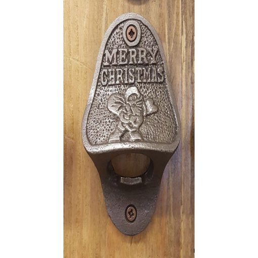 BOTTLE OPENER WALL MOUNTED MERRY CHRISTMAS CAST ANT IRON