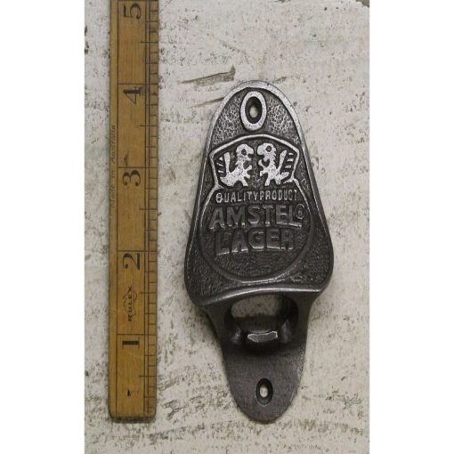 BOTTLE OPENER WALLL MOUNTED AMSTEL CAST ANTIQUE IRON