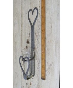 CANDLE HOLDER GLASS WALL MNT HEART H/F ANT IRON 10 /250MM