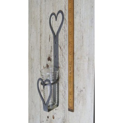 CANDLE HOLDER GLASS WALL MNT HEART H/F ANT IRON 10 /250MM