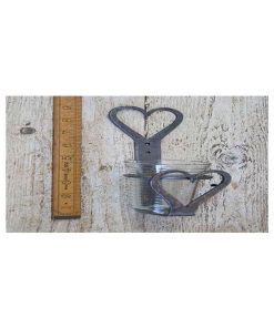 CANDLE HOLDER GLASS WALL MNT HEART H/FRGED ANT IRON 8/200MM
