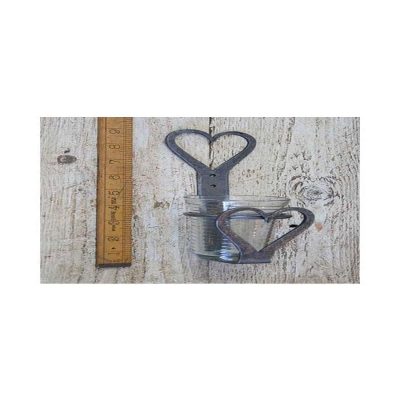 CANDLE HOLDER GLASS WALL MNT HEART H/FRGED ANT IRON 8/200MM