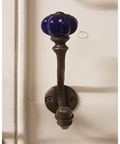 COAT HOOK ALBANY ACORN DARK BLUE CERAMIC SHELL TIP IRON 5