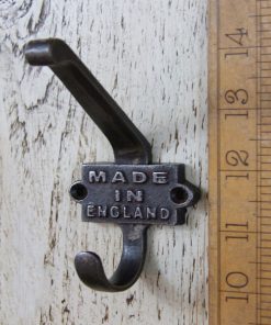 COAT HOOK DOUBLE 2 PART MADE IN ENGLAND ANT IRON 110MM