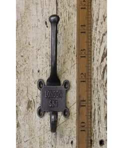 COAT HOOK DOUBLE 2 PART RETRO LONDON SW1 ANT IRON 120MMM