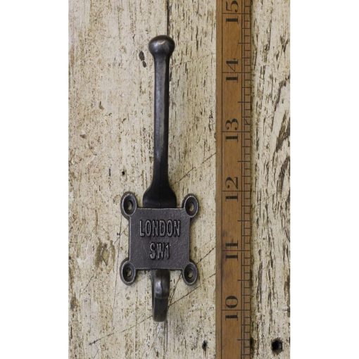 COAT HOOK DOUBLE 2 PART RETRO LONDON SW1 ANT IRON 120MMM