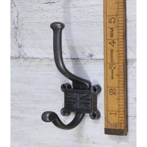 COAT HOOK DOUBLE 2 PART RETRO UNION JACK CAST ANT IRON 125MM