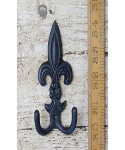 COAT HOOK DOUBLE HERALDRY FLEUR DE LYS OIL BLACK 110MM