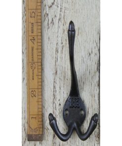 COAT HOOK TRIPLE 1883 LARGE CAST ANTIQUE IRON 115MM