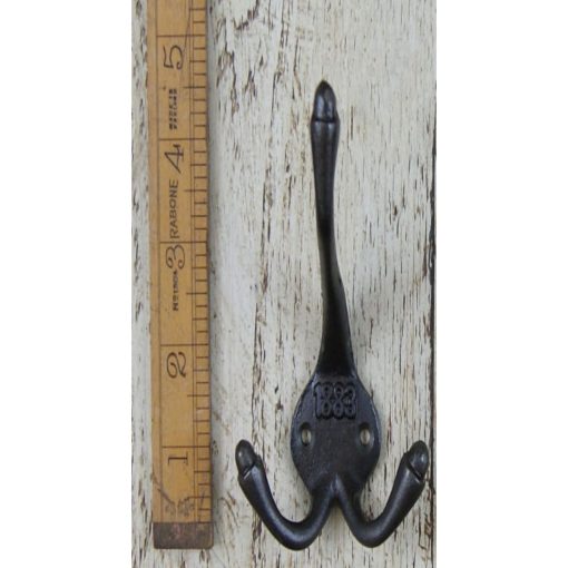 COAT HOOK TRIPLE 1883 LARGE CAST ANTIQUE IRON 115MM