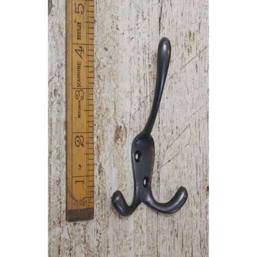 COAT HOOK VICTORIAN TRIPLE CAST ANTIQUE IRON 4.5 / 115MM