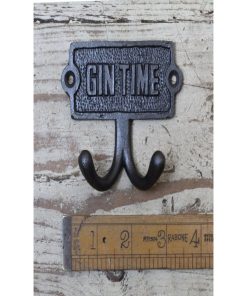 DOUBLE ROBE HOOKS WITH PLAQUE GIN TIME ANT IRON 3.5 / 90MM