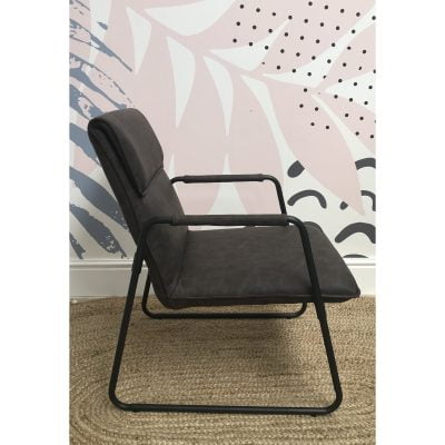 Fitzroy Grey Faux Leather and Metal Armchair