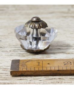 GLASS FACETED CUPBOARD KNOB FLOWER ANT BRASS BASE AND CAP