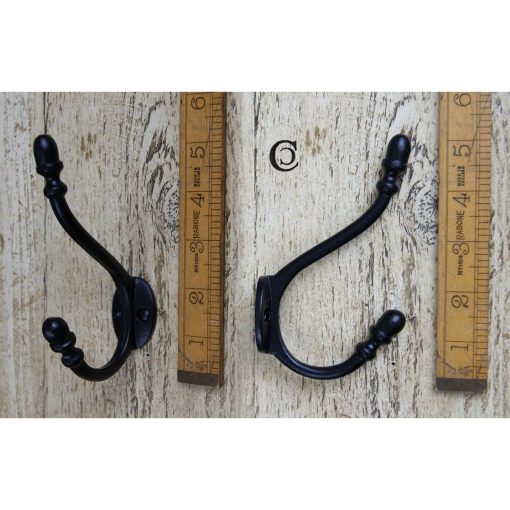 HAT & COAT HOOK ACORN 2 HOLE CAST IRON SATIN EPOX BLACK130MM