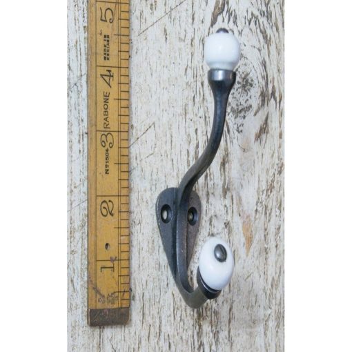 HAT & COAT HOOK CERAMIC BALL TOPS PADSTOW ANT IRON 110MM