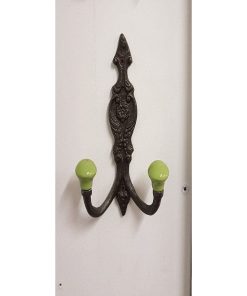 HAT & COAT HOOK FRENCH 2 X LIME GREEN CERAMIC BALL TOPS 6