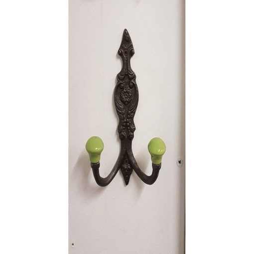 HAT & COAT HOOK FRENCH 2 X LIME GREEN CERAMIC BALL TOPS 6