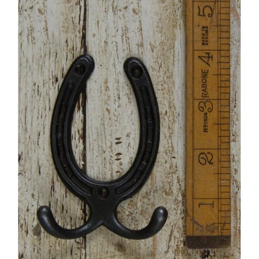 HORSESHOE COAT HOOK DOUBLE ROBE STYLE ANT IRON 3 X 2.75