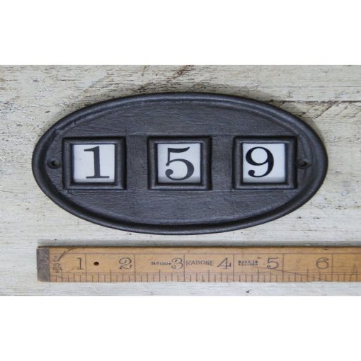 HOUSE WALL NUMBER PLAQUE FOR 3 X CERAMIC INSERTS IRON 150MM