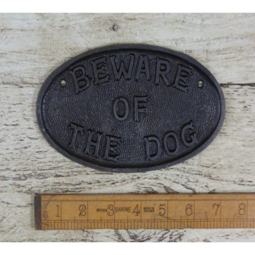 PLAQUE BEWARE OF THE DOG & CHAIN ANTIQUE CAST IRON 180MM