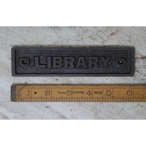 PLAQUE LIBRARY ANTIQUE IRON 45MM X 152MM