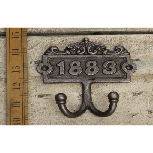 PLAQUE ROBE HOOK DOUBLE 1883 ANT IRON 110MM X 130MM