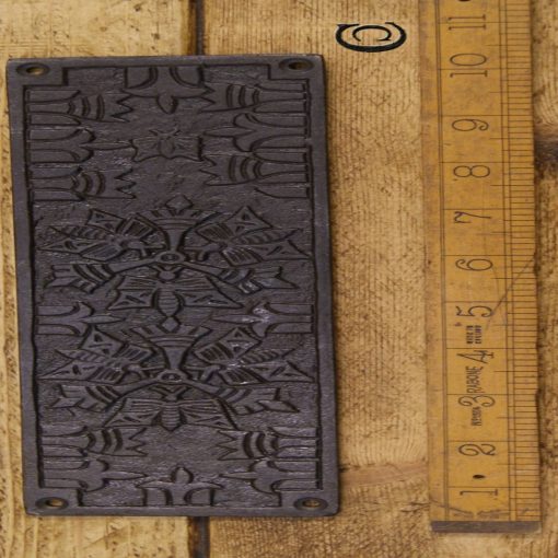 PUSH FINGER PLATE AZTEC ORNATE ANT IRON 255 X 75MM