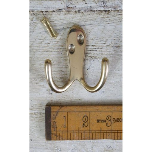 ROBE HOOK DOUBLE SOLID BRASS 60 X 75MM