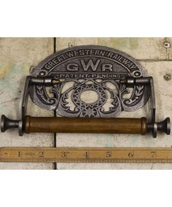 TOILET ROLL HOLDER GWR ANTIQUE IRON & WOOD 6 X 8