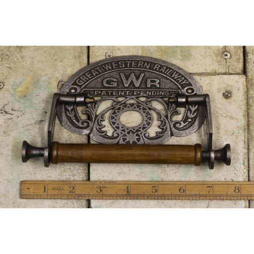 TOILET ROLL HOLDER GWR ANTIQUE IRON & WOOD 6 X 8