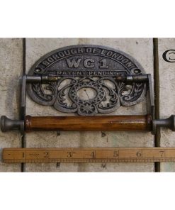 TOILET ROLL HOLDER LONDON WC1 ANTIQUE IRON & WOOD 6