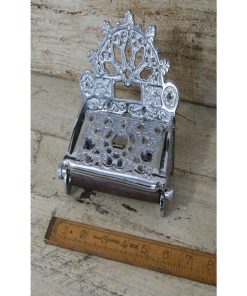 TOILET ROLL HOLDER VICTORIAN WITH LID CHROME ON IRON
