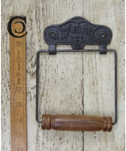 TOILET ROLL HOLDER WIRE AND WOOD TOILET ANTIQUE IRON 200MM