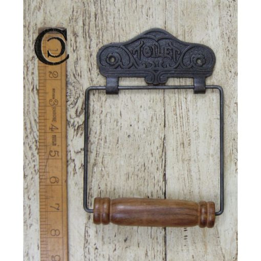 TOILET ROLL HOLDER WIRE AND WOOD TOILET ANTIQUE IRON 200MM