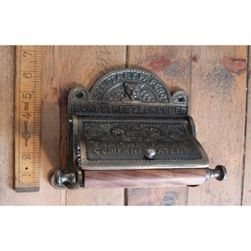 TOILET ROLL HOLDER WITH LID BURY ST LONDON ANTIQUE BRASS