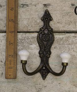 Hat and Coat Hook FRENCH STYLE 2 Ceramic Ball Ant Brass 6