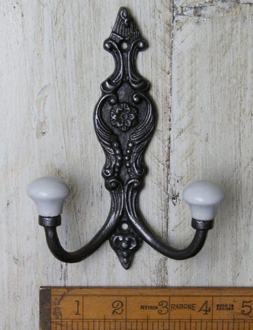 Hat and Coat Hook FRENCH STYLE 2 Ivory Ceramic Ball tops 6