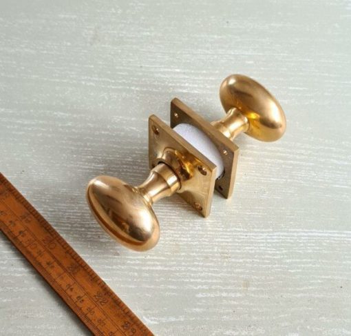Oval Door Knob Cast Solid Brass on Square Plate 3.0 / 75mm