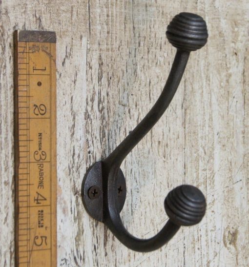 Hat and Coat Hook Beehive Ball Top Antique Iron 145mm