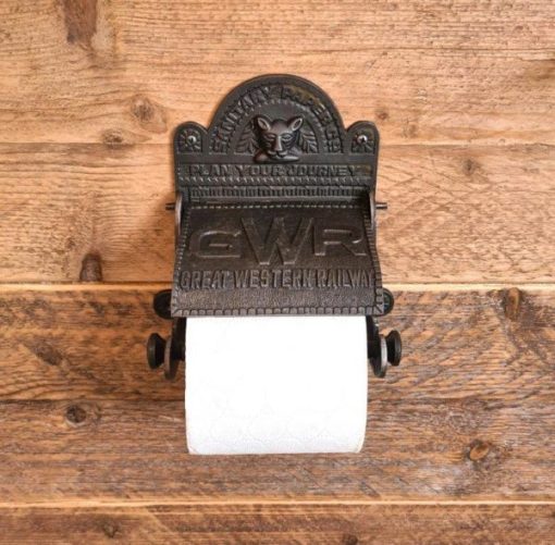 Toilet Roll Holder with Lid GWR Cast Antique Iron 150mm