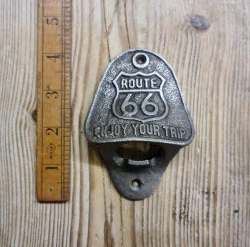 Bottle Opener Wall Mounted ROUTE 66 ENJOY TRIP Cast Ant Iron
