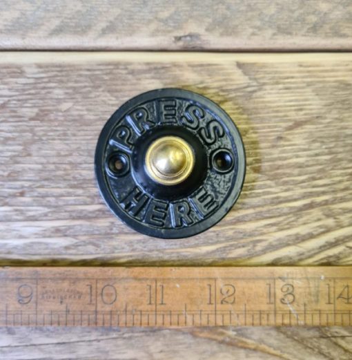 Door Bell Push PRESS HERE Epoxy Black Cast Iron & Brass 65mm