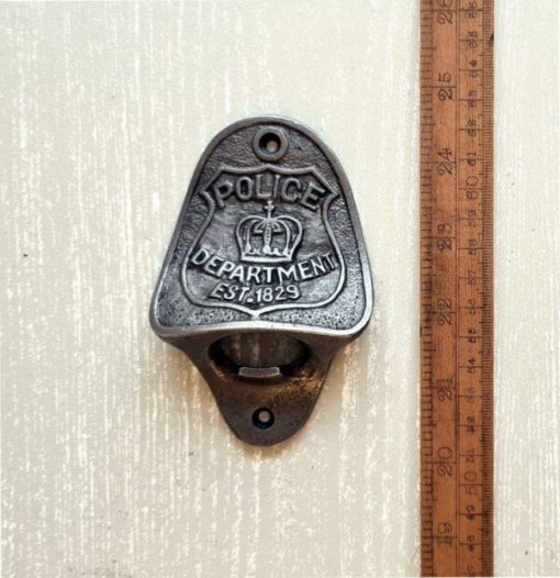Bottle Opener Wall Mounted POLICE Cast Antique Iron